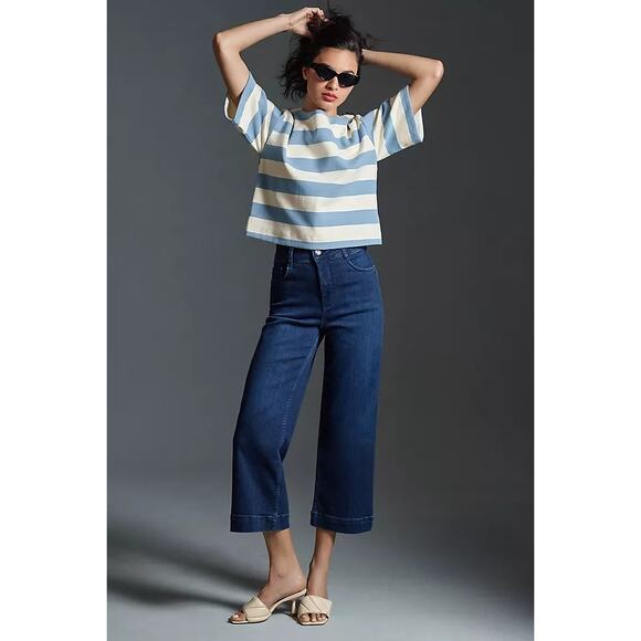 Anthropologie The Skipper High Rise Crop Wide Leg Jeans Pilcro 28 Dark Wash - Picture 1 of 6